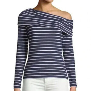 Club Monaco Kadeejah Striped Asymmetrical Long Sleeve Top Size S
